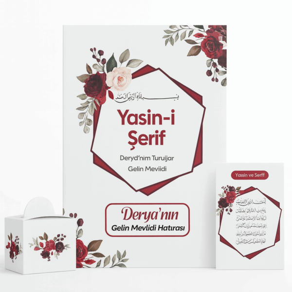 İslami Geometri Kırmızı Renkli Yasin Kitabı, Lokum Kutusu ve Magnet