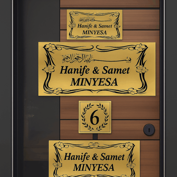 Kapı İsimliği & Kapı Süsü – Metal Bismillahirrahmanirrahim Yazılı Set + Magnet Hediyeli