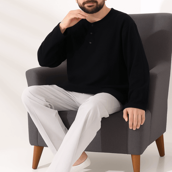 Erkek Rahat Kesim Keten Şalvar Pantolon – Beli Lastikli, Gri, Hac & Umre İçin Uygun