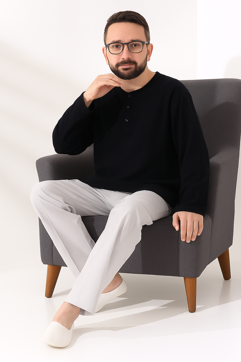 69930ba2-2c3a-4268-8f47-50c3578d8cff Erkek Rahat Kesim Keten Şalvar Pantolon – Beli Lastikli, Gri, Hac & Umre İçin Uygun - Görsel 1