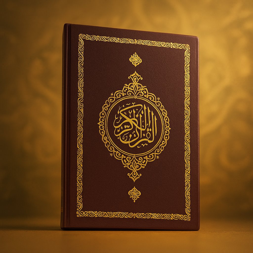 A_photograph_showcases_a_hardcover_Quran_with_a_de_optimized Ortaboy Medine Hattı Tecvidli İngilizce Mealli Kur’an-ı Kerim Termo Deri Merve – Haktan Yayınevi - Görsel 1