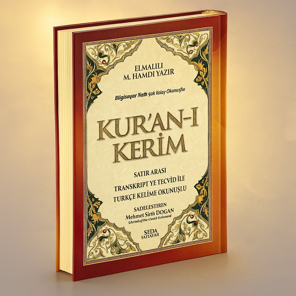 A_photograph_showcases_a_hardcover_edition_of_the_optimized Ortaboy 3 Özellikli Kur’an-ı Kerim - Seda Yayınları - Görsel 1