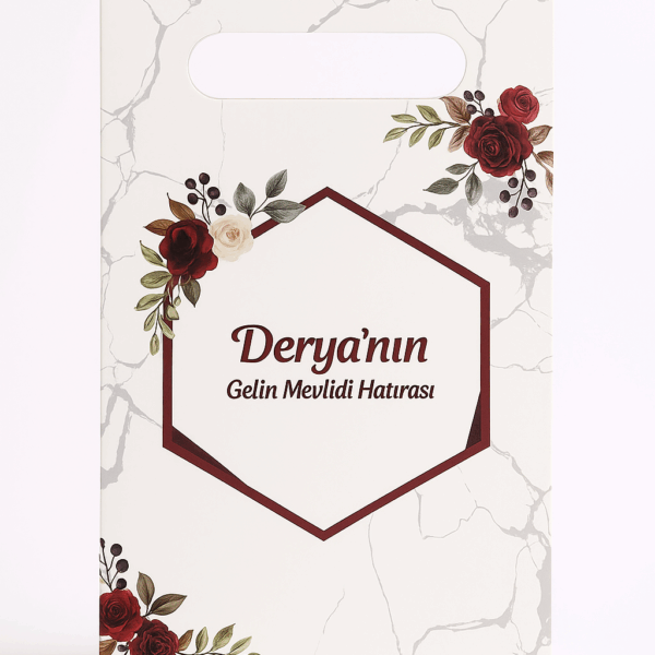 İslami Geometri Kırmızı Renkli Mevlüt İçin Karton Çanta