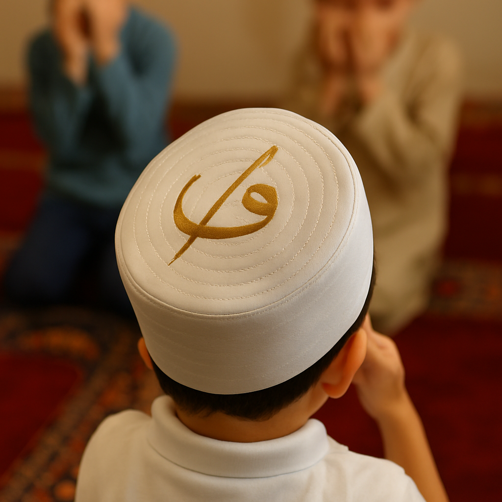 e8a5056d-6d8d-4fa4-91f1-233fbc095ba6 Beyaz Çocuk Namaz Takkesi – Nakışlı, Rahat ve Şık Tasarım - Görsel 1