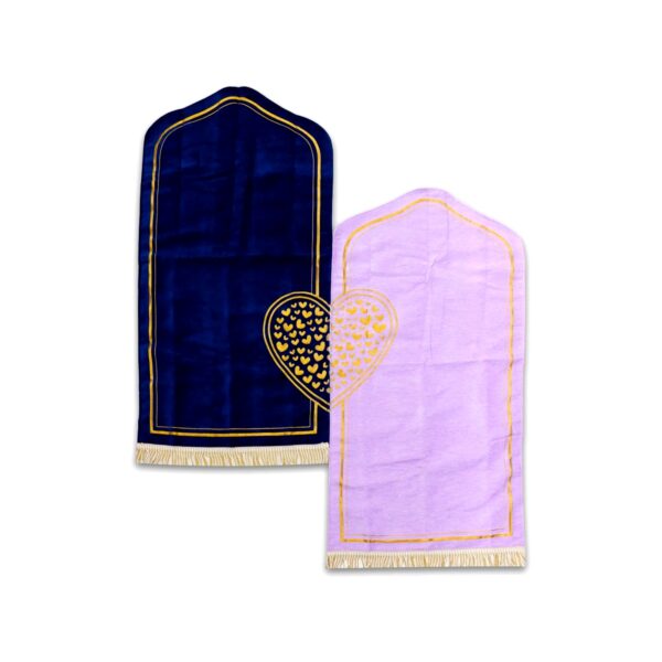 Kalpli Çift Seccadesi Lacivert–Lila (2’li Set) – Astarlı, Çiftlere Özel Tasarım