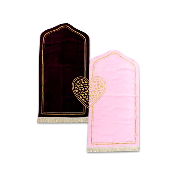Kalpli Çift Seccadesi Mürdüm–Pudra (2’li Set) – Astarlı, Çiftlere Özel Tasarım