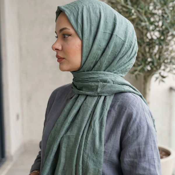 Ütü İstemez Bambu Kraş Şal – Soft yeşil, (füme yeşil)- Doğal, Kaymaz, İç Göstermez, Dört Mevsim Kullanım