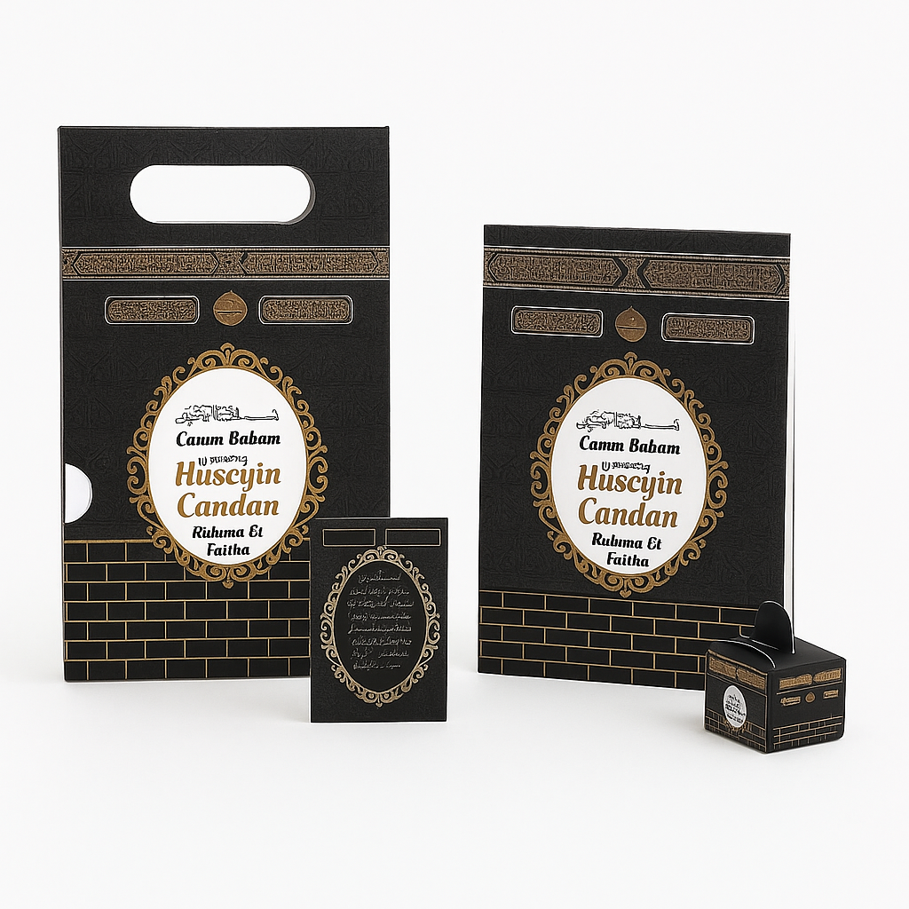 5.revize Kabe Model Siyah Renkli Yasin Kitabı, Lokum Kutusu, Magnet ve Karton Çanta - Görsel 1