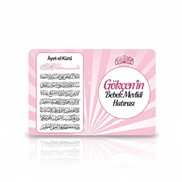 Prenses Tacı Model Pembe Renkli Mevlüt İçin İsme Özel Ayet-el Kürsi Magnet