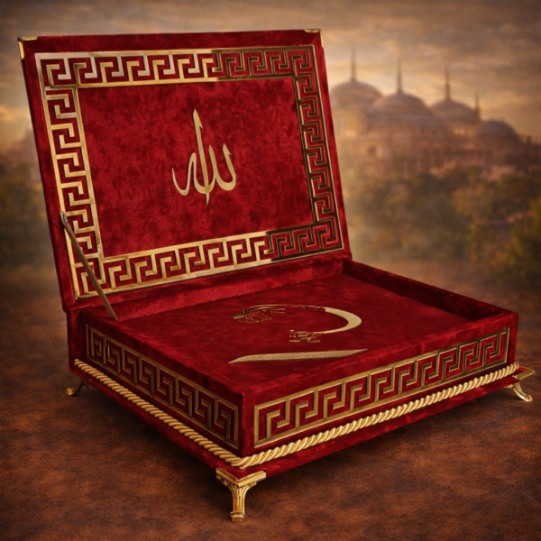 Ayaklı Plaket Kadife Kaplı Kur’an-ı Kerim - Bordo