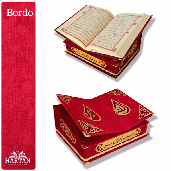 Rahle Özellikli Kadife Kaplı Kur’an-ı Kerim H-166 (Bordo)