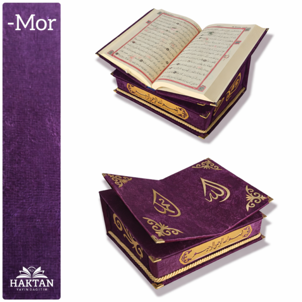 Rahle Özellikli Kadife Kaplı Kur’an-ı Kerim H-166 (Mor)