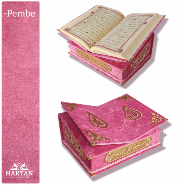 Rahle Özellikli Kadife Kaplı Kur’an-ı Kerim H-166 (Pembe)