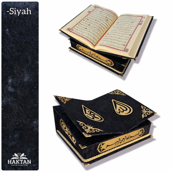 Rahle Özellikli Kadife Kaplı Kur’an-ı Kerim H-166 (Siyah)