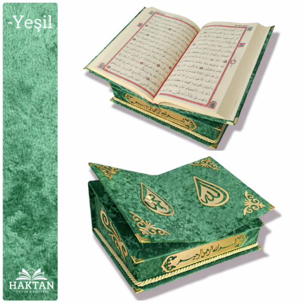 Rahle Özellikli Kadife Kaplı Kur’an-ı Kerim H-166 (Yeşil)