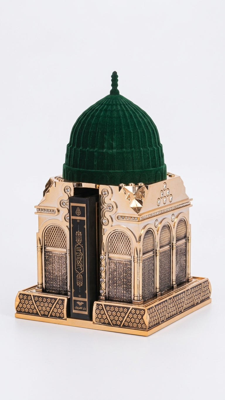 pomelli-image - 2026-04-01T001549.922 Mescid-i Nebevi Kur’an Kabı Altın – Dekoratif Kuran Kutusu (15x25 cm) - Görsel 1