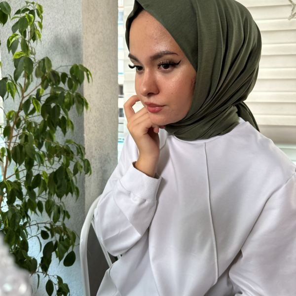 Ütü İstemez Bambu Kraş Şal – Haki yeşili (koyu zeytin)- Doğal, Kaymaz, İç Göstermez, Dört Mevsim Kullanım